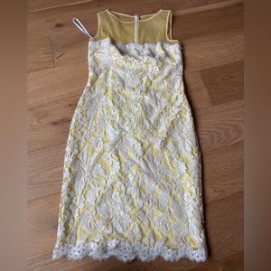 Y2k cache midi dress lace/sequin overlay yellow and white womens 8